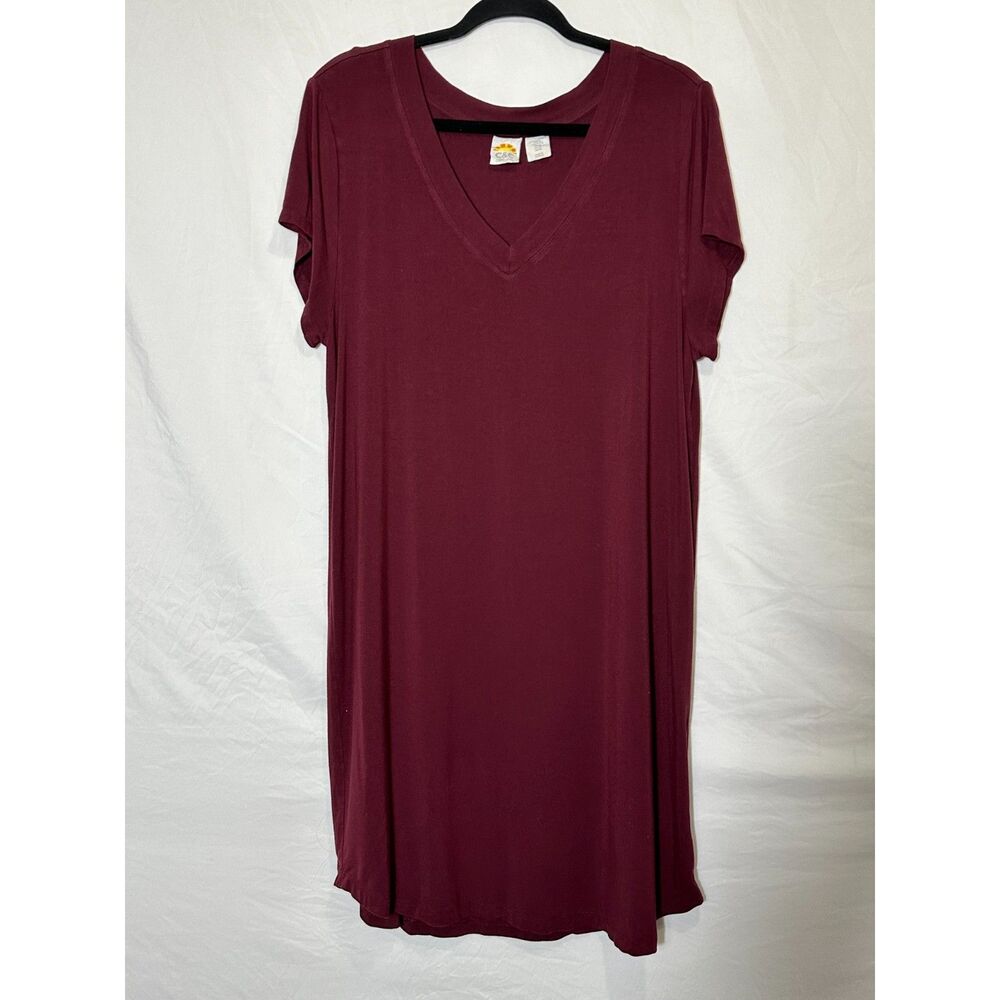 C&C California Women's Burgundy Color Stretchy Knit Cap Sleeve Dress Size XL